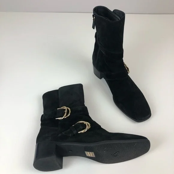 Stuart Weitzman Britain Buckle Suede Boot 9.5 blk - Picture 4 of 16